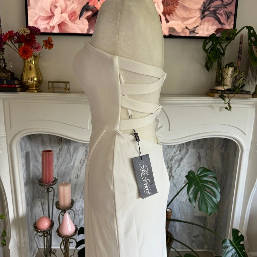 La Femme Strapless Evening Dress in White 27035